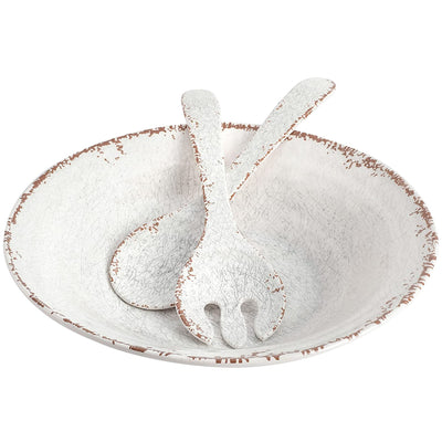 Laurie Gates Mauna 3 Piece Melamine Serving Bowl Set in White with Serving Utensils - Free Shipping 