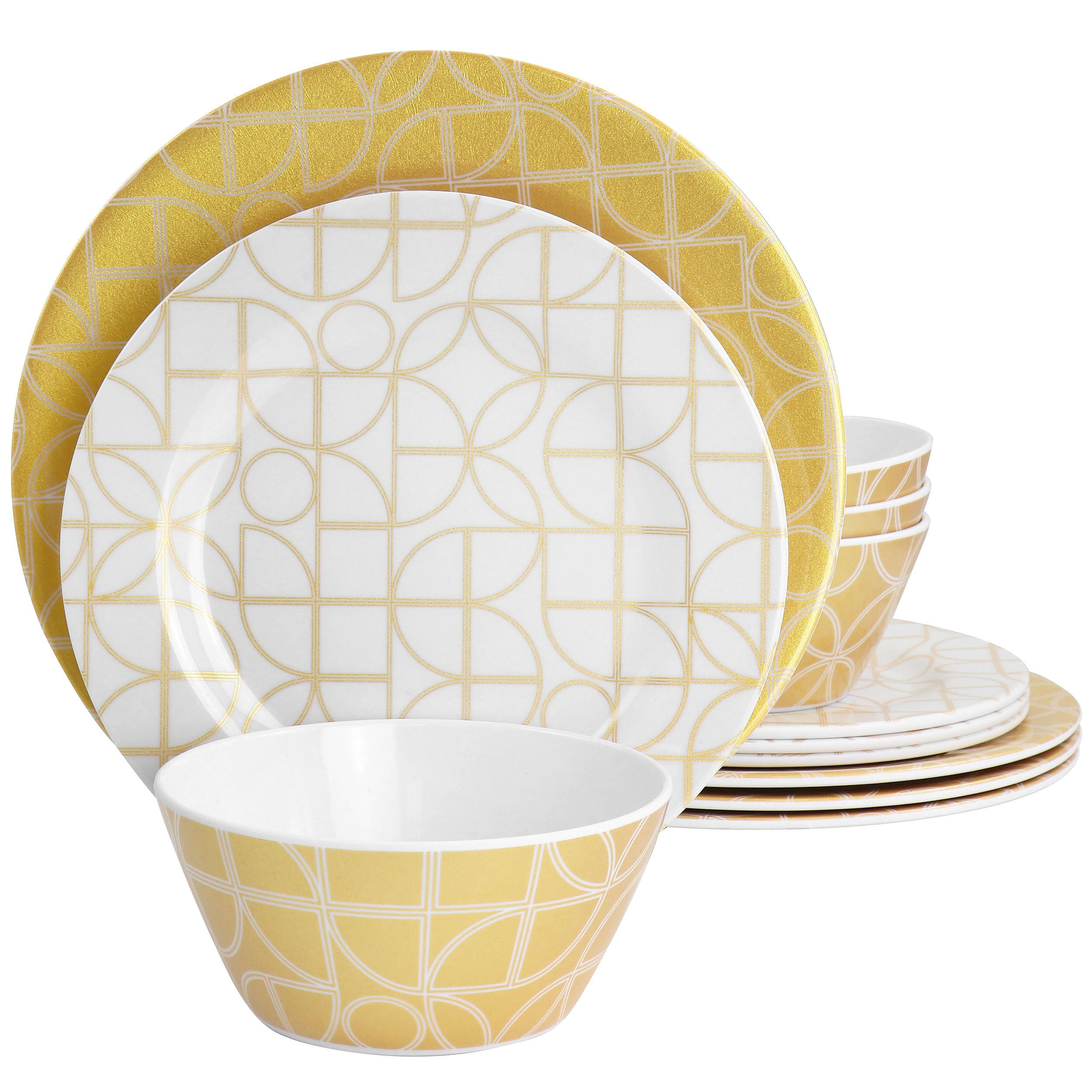 Laurie Gates California Designs Summer Bloom 12 Piece Melamine Dinnerware Set in Gold - Free Shipping 