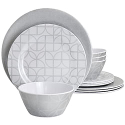 Laurie Gates California Designs Summer Bloom 12 Piece Melamine Dinnerware Set in Silver - Free Shipping 