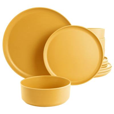 Gibson Home Canyon Crest 12 Piece Round Melamine Dinnerware Set in Yellow - Free Shipping 