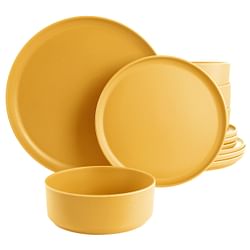 Gibson Home Canyon Crest 12 Piece Round Melamine Dinnerware Set in Yellow - Free Shipping