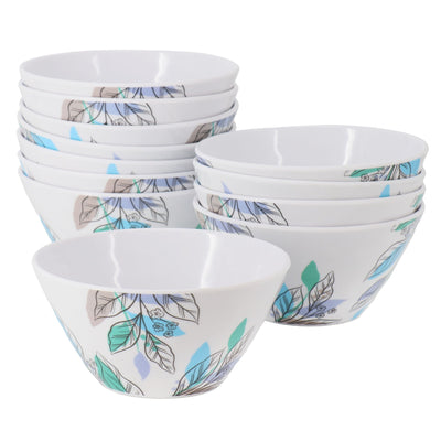 Gibson Home Tropical Sway Vineyard 12 Piece 6 Inch Hammered Melamine Bowl Set in Blue - Free Shipping 