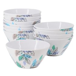 Gibson Home Tropical Sway Vineyard 12 Piece 6 Inch Hammered Melamine Bowl Set in Blue - Free Shipping