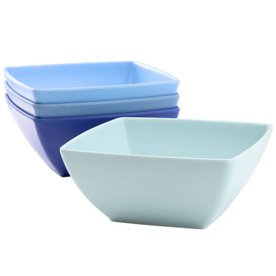 Gibson Home Grayson 4 Piece 6 Inch Square Melamine Dinner Bowl Set in Assorted Blue - Free Shipping 