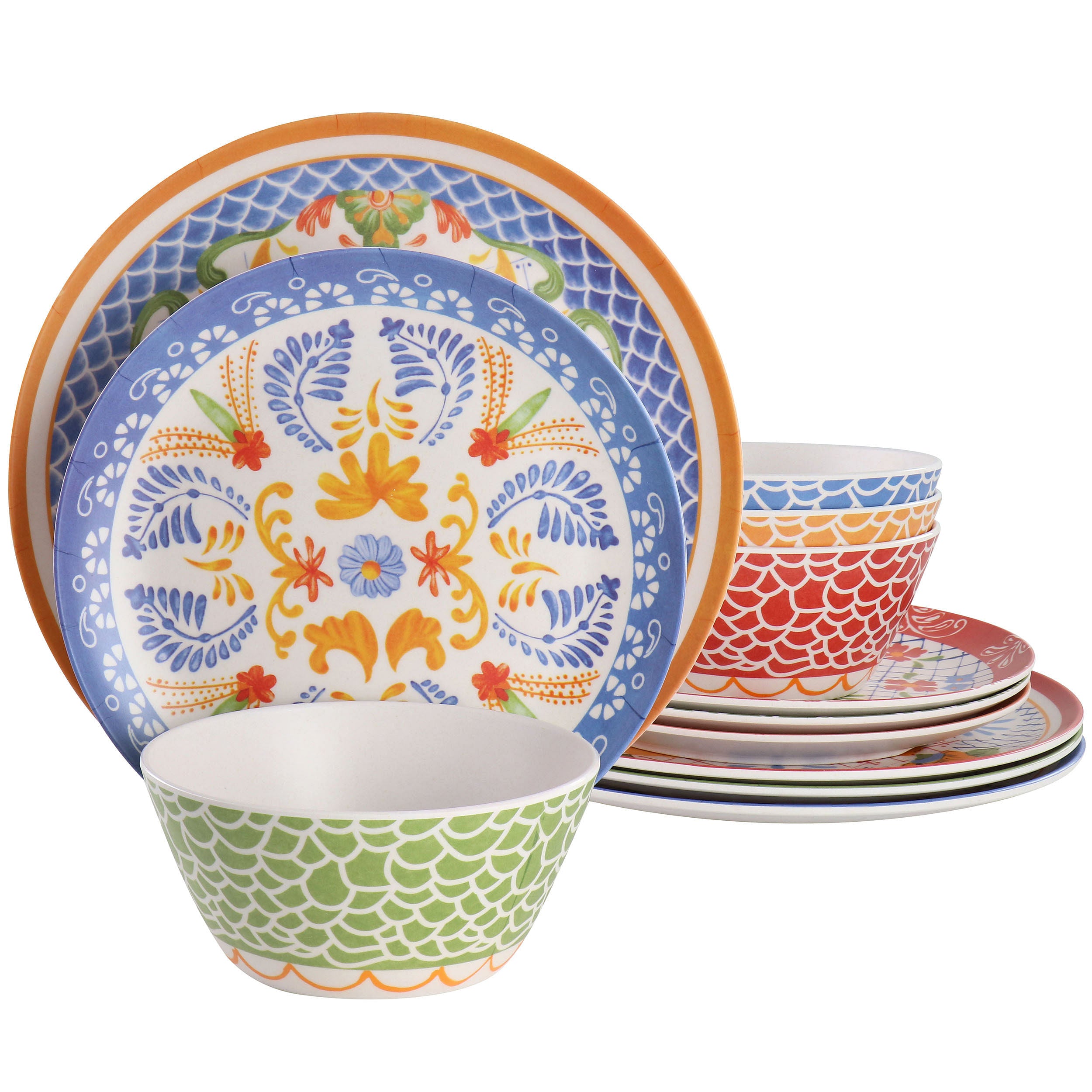 Laurie Gates California Designs Tierra 12 Piece Bamboo Fiber Dinnerware Set in Multi-Color - Free Shipping