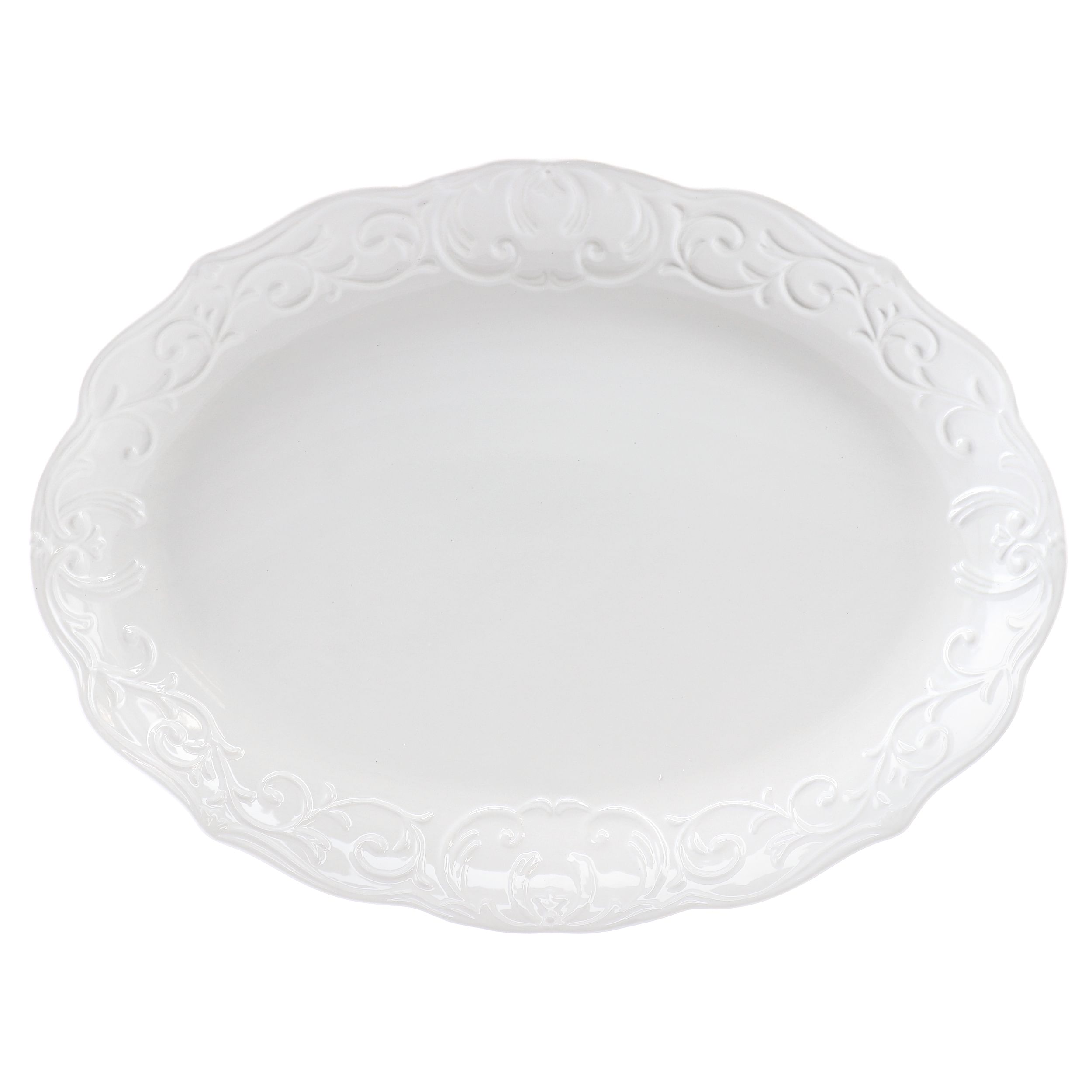 Gibson Home Bountiful Joy 18.75 x 14 Inch Durastone Oval Platter in White - Free Shipping