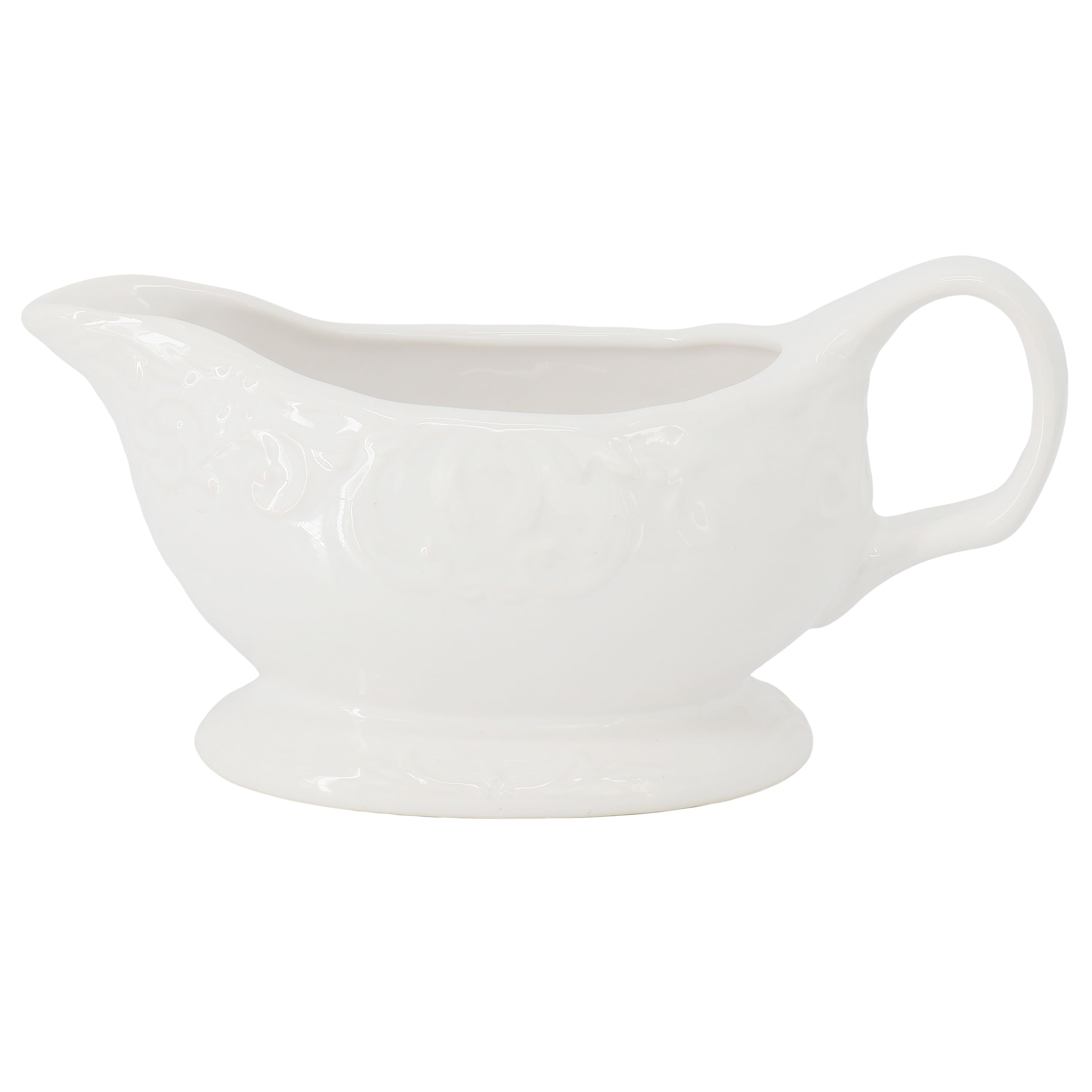 Gibson Home Bountiful Joy 15 Ounce Embossed Durastone Gravy Boat in White - Free Shipping 