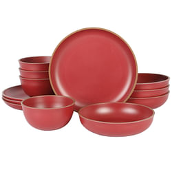 Gibson Home Rockabye 12 Piece Double Bowl Malemine Dinnerware Set in Red - Free Shipping 