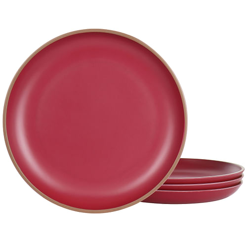 Gibson Home Rockabye 4 Piece Melamine Dinner Plate Set in Dark Pink - Free Shipping