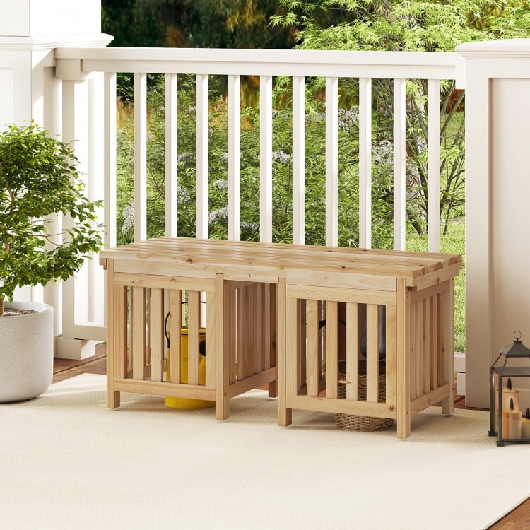 Patio Wooden Bench with Planter 2 Person Patio Bench-Natural