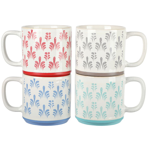 Gibson Home Morning Mist 4 Piece 18 Ounce Stoneware Mug Set in Assorted Colors - Free Shipping 