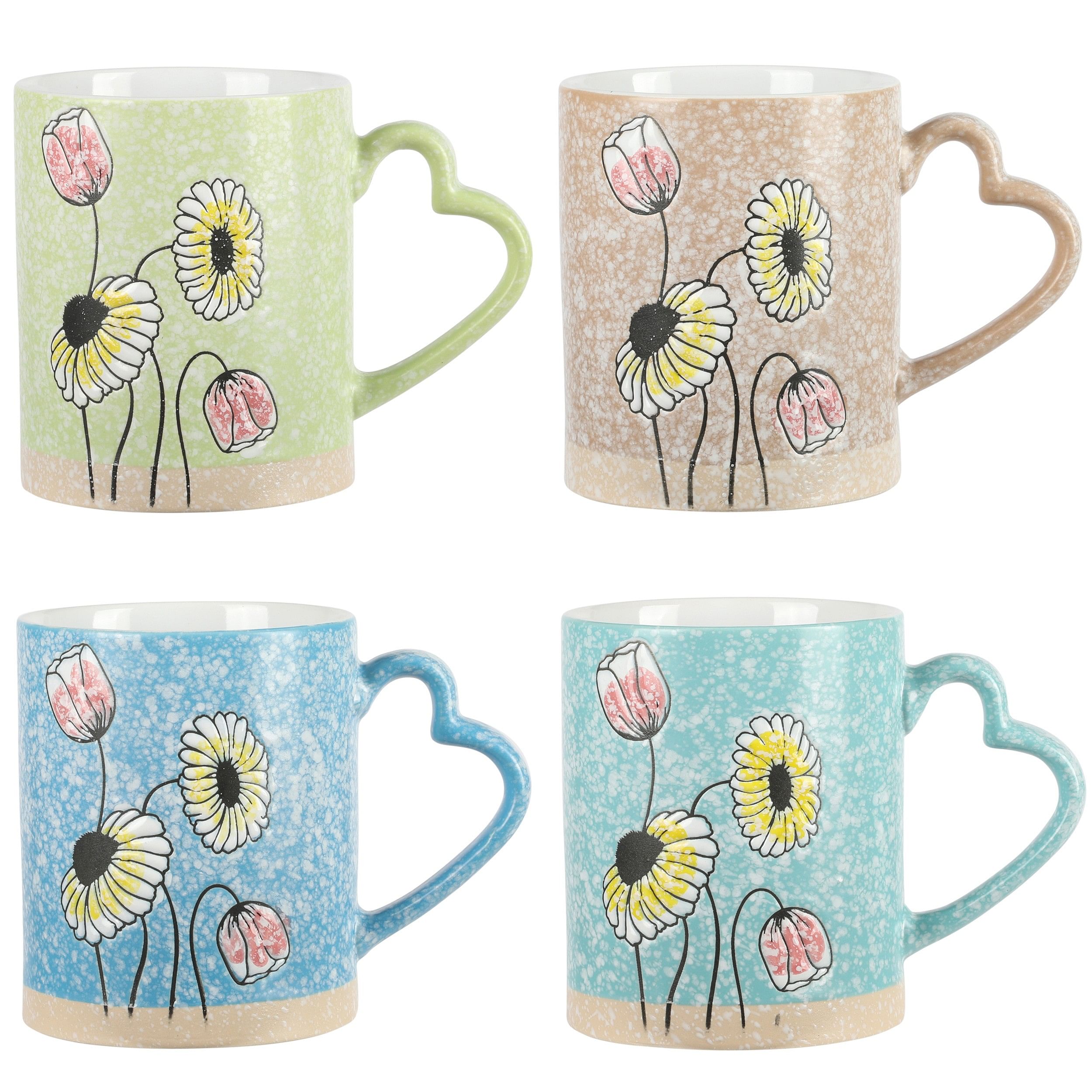 Gibson Home Sunbloom 4 Piece 15 Ounce Stoneware Mug Set in Assorted Colors - Free Shipping 