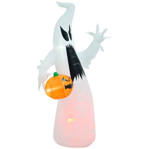 HOMCOM 5.9 Halloween Inflatable Outdoor Decoration Ghost With Pumpkin, Blow Up LED Yard Decor For Garden, Lawn, Party, Holiday, Waterproof 
