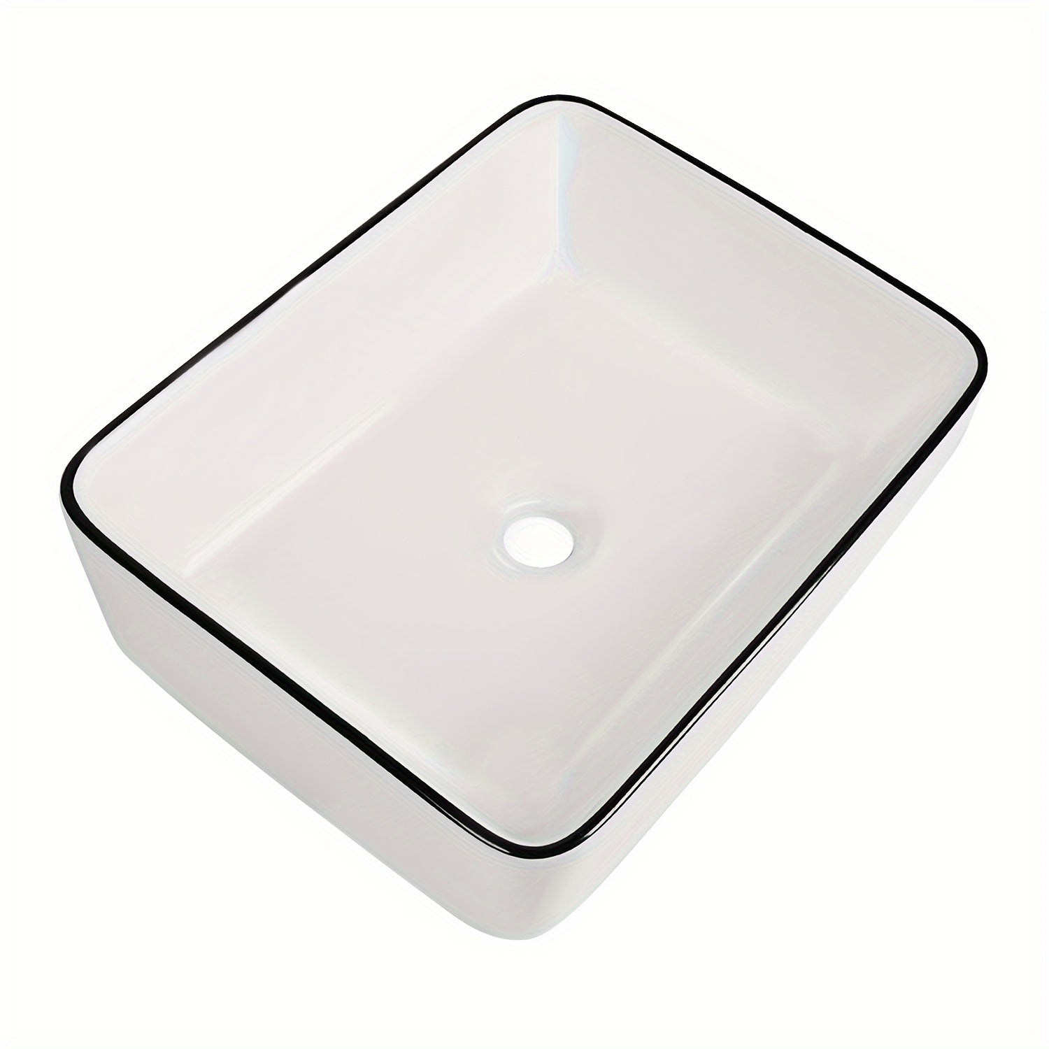 Modern Art Rectangular Ceramic Bathroom Sink, 19"x15" Vanity Basin with White Body and Black Trim 