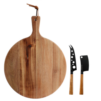 Gibson Elite 3 Piece Acacia Wood Charcuterie Serving Board and Cheese Knife Set in Brown - Free Shipping 