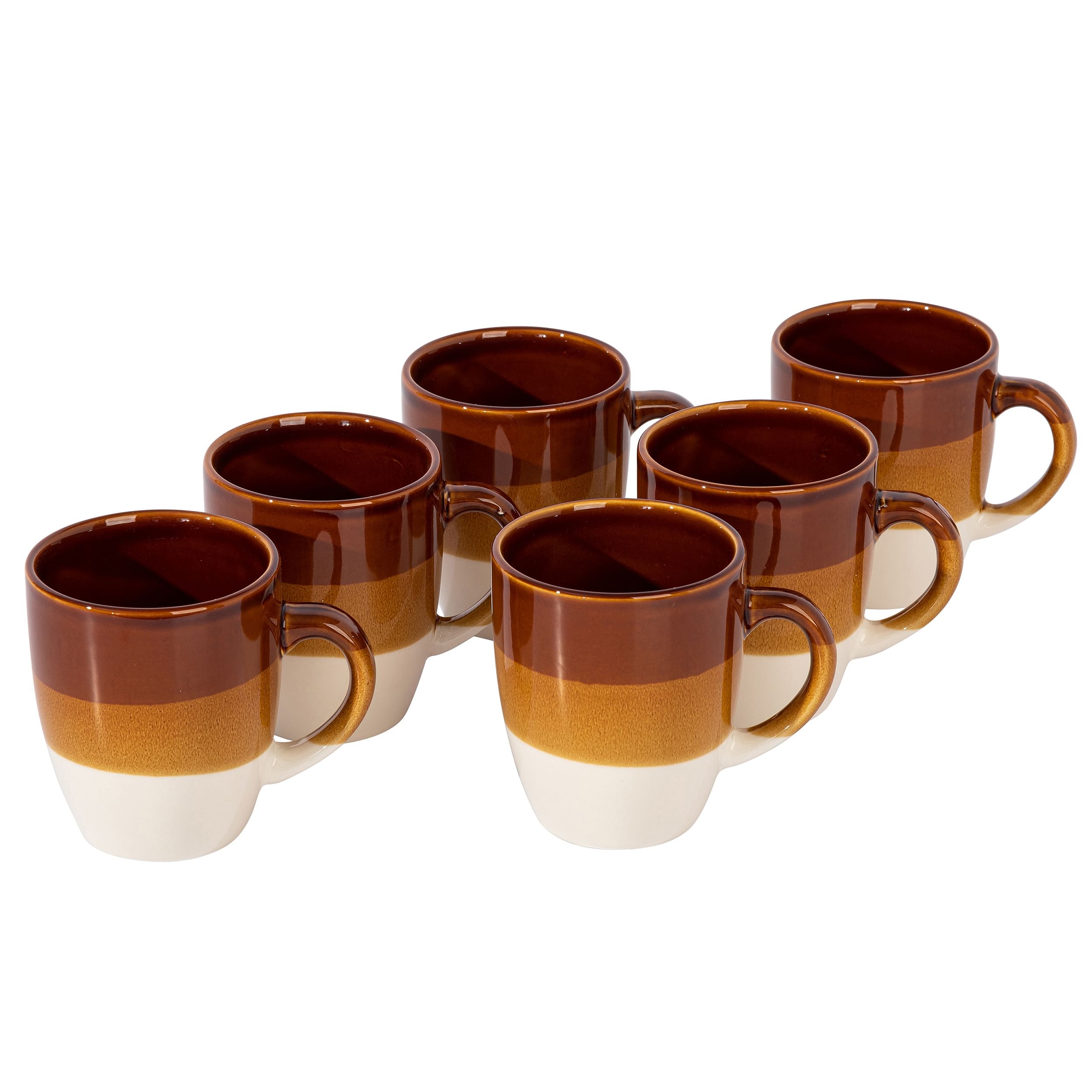 Gibson Home Yellowstone 6 Piece 12 Ounce Stoneware Mug Set in Brown and White - Free Shipping