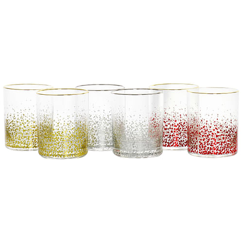 Laurie Gates California Designs Audrey Hill 6 Piece 13.5oz Double Old Fashion Glass Set in Assorted Colors - Free Shipping 