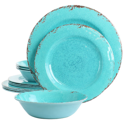Laurie Gates Mauna 12 Piece Round Melamine Dinneware Set in Tiffany Blue - Free Shipping 