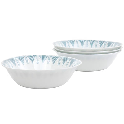 Ultra by Gibson Piper Point 4 Piece 6.5 Inch Round Tempered Opal Glass Fruit Bowl Set in Blue - Free Shipping 