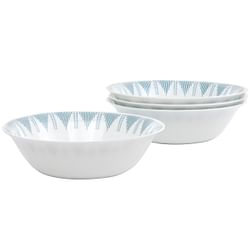 Ultra by Gibson Piper Point 4 Piece 6.5 Inch Round Tempered Opal Glass Fruit Bowl Set in Blue - Free Shipping