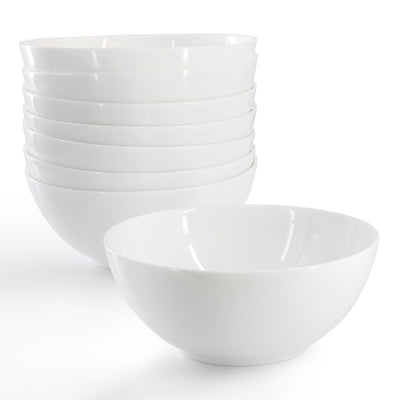 Ultra By Gibson Olstead 8 Piece 6.8 Inch Round Break-Resistant Tempered Opal Glass Bowl Set in White - Free Shipping 