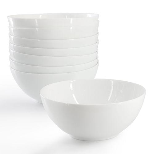 Ultra By Gibson Olstead 8 Piece 6.8 Inch Round Break-Resistant Tempered Opal Glass Bowl Set in White - Free Shipping