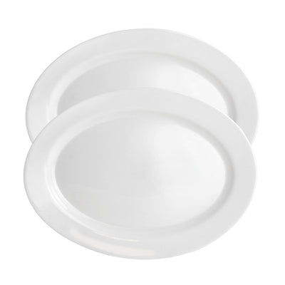 Ultra by Gibson White Shadow 2 Piece 14 Inch Oval Tempered Opal Glass Serving Platter Set in White - Free Shipping 