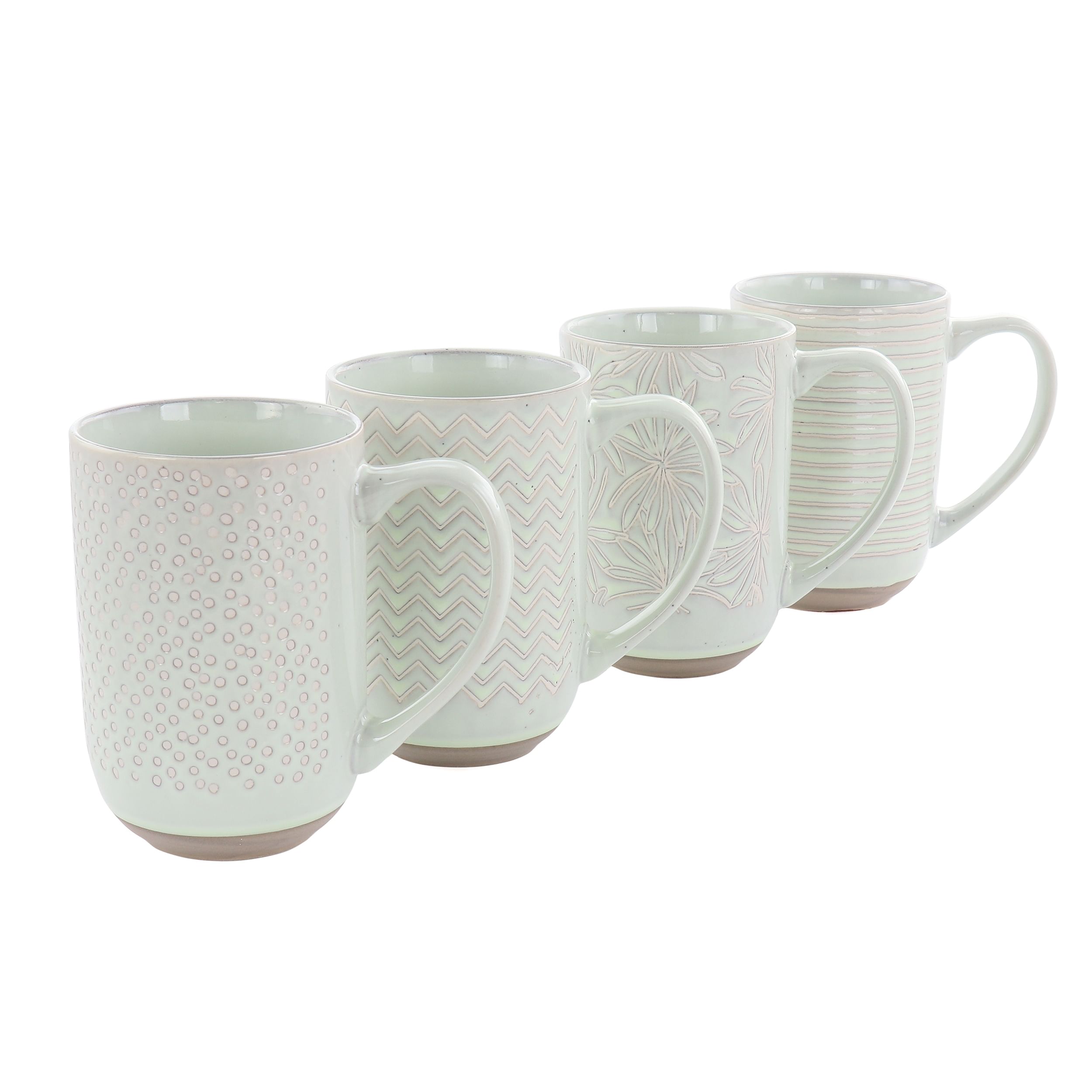 Laurie Gates Madrina 4 Piece 19 Ounce Stoneware Assorted Designs Mug Set in Mint - Free Shipping 