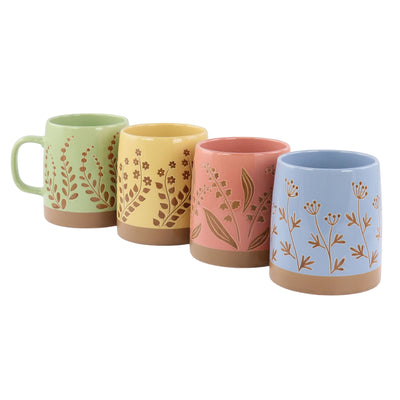 Gibson Home Garcelle 4 Piece 18 Ounce Round Stoneware Mug Set in Assorted Designs and Colors - Free Shipping 