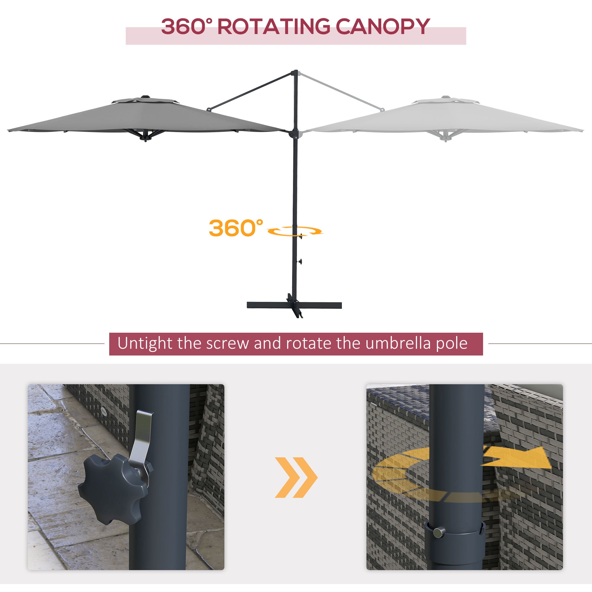 Outsunny Sunshade Sanctuary: 10FT Offset Cantilever Umbrella with 360° Rotating Aluminum Frame, Crank Lift 8 Ribs Cross Base Grey 