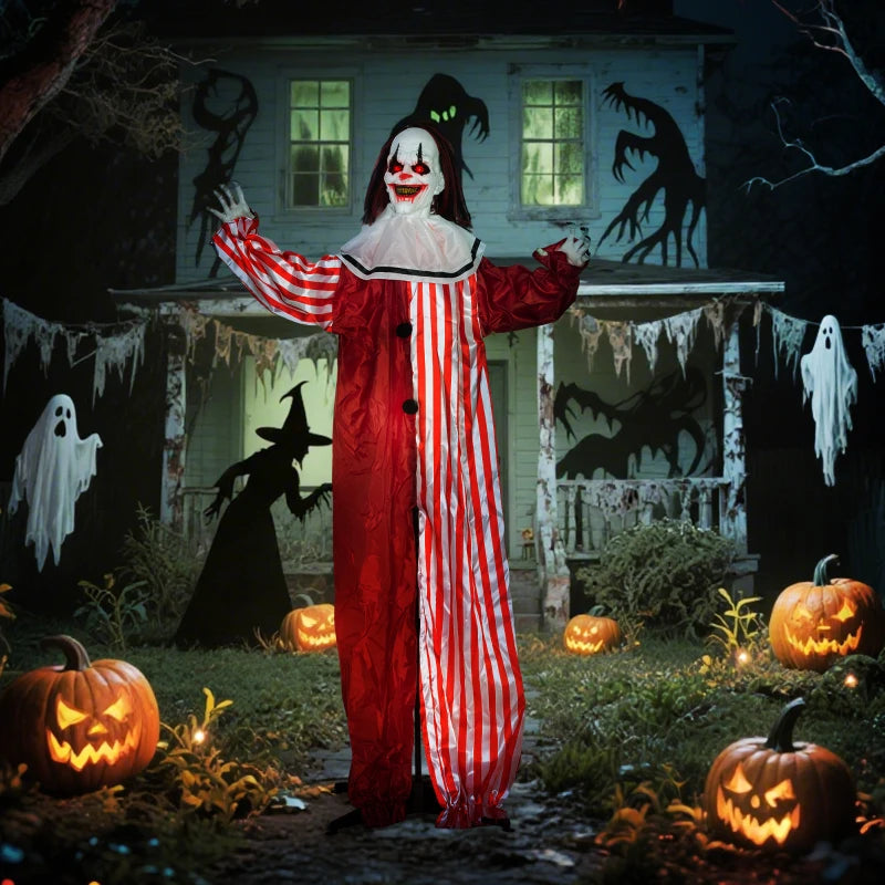 Outsunny Life-Size Halloween Animated Clown – Red Light-Up Eyes, Sound Activated, Battery Operated 