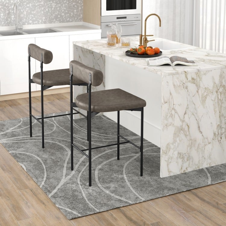 26 Inch Upholstered Bar Stools Set of 2 Counter Height Bar Chairs with  Backrest-Gray