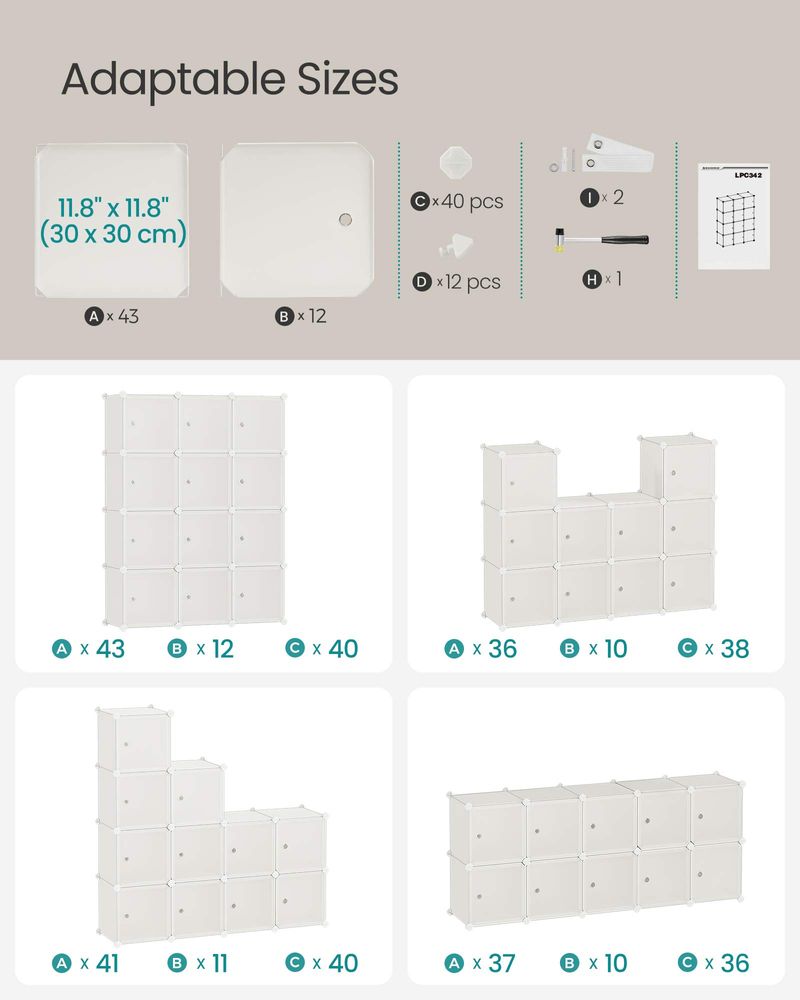 SONGMICS Cube Storage with Door, Set of 12 Plastic Cubes 