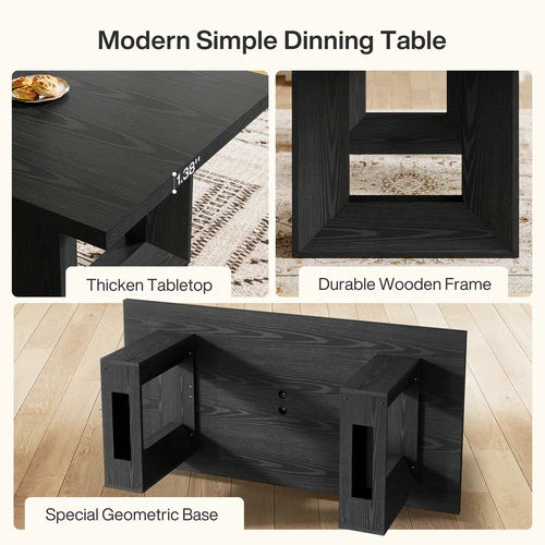 Dining Table 63" Rectangular Farmhouse Kitchen Table for 6-8 People with Geometric Legs Modern MDF Construction Black Finish for Dining Room