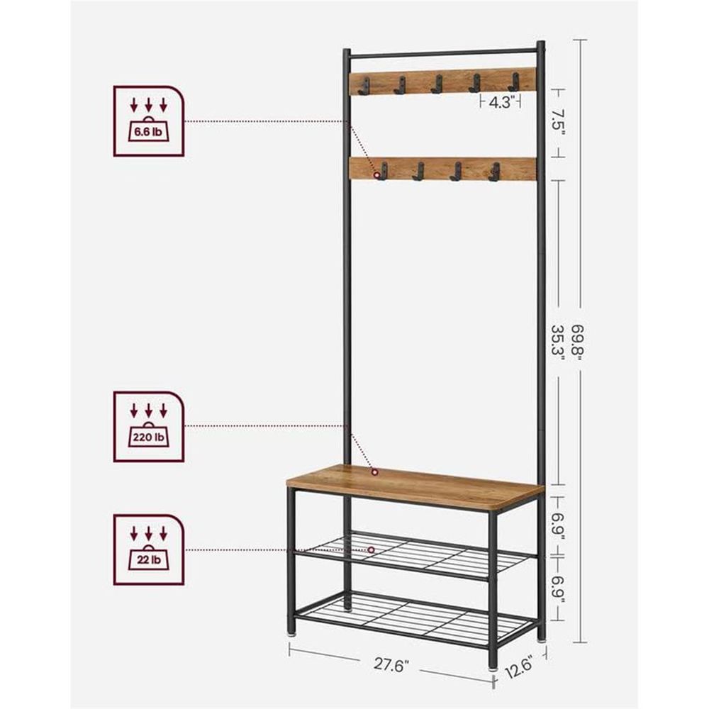 VASAGLE Coat Rack with Shoe Storage Bench 