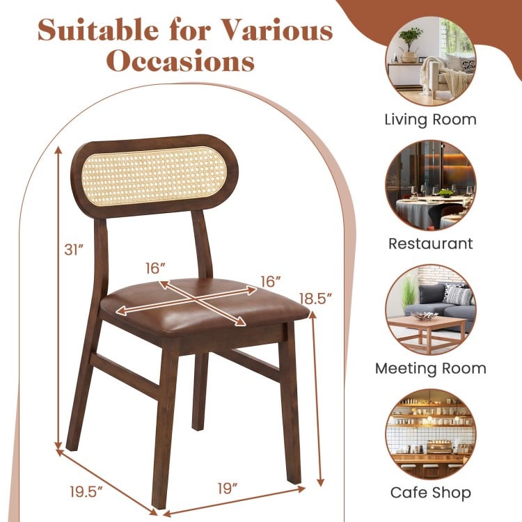 Indoor Mid Century Wood Dining Chairs Set of 2  for Dining Room-Coffee