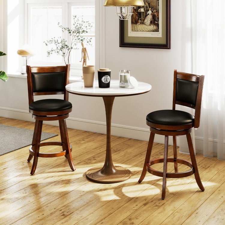 2 Pieces 24 Inch Swivel Counter Stool Dining Chair Upholstered Seat-Brown