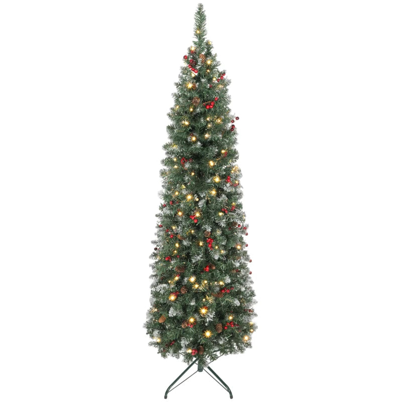 HOMCOM 5FT Prelit Pencil Christmas Tree with LED Lights, Slim Silver Glitter Xmas Tree with Dense Branches & 8 Lighting Modes 