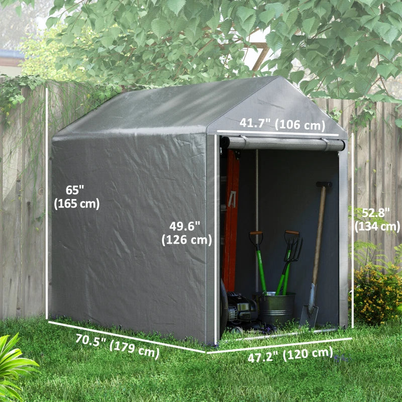 4 x 6ft Outdoor Storage Shed Tent, Portable Shed with Roll-up Door for Motorcycle, Bike, Garden Tools
