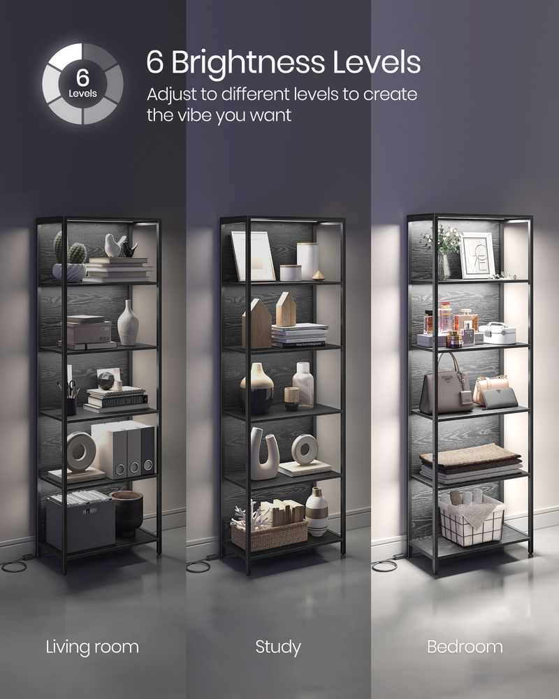 VASAGLE 6-Tier LED Bookshelf with Dimmable Lights 