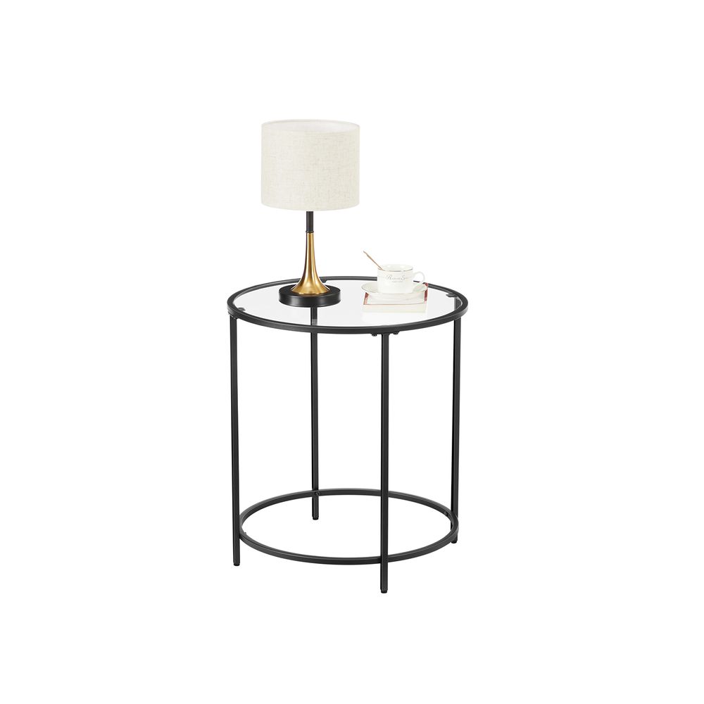 VASAGLE Glass Round Side Table with Metal Frame 