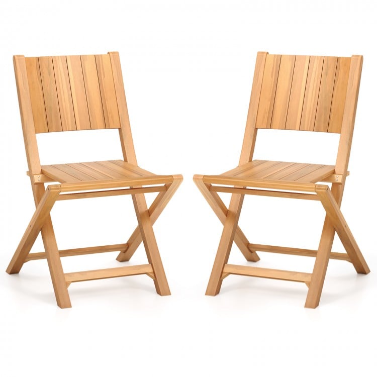 2 Pieces Teak Wood Outdoor Dining Chairs with Slatted Sea