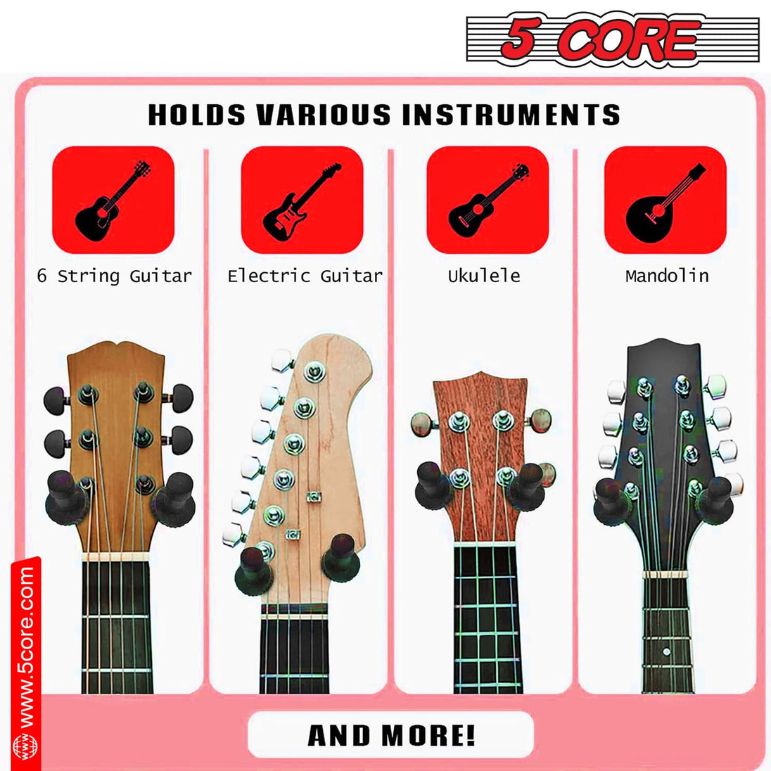 5Core Guitar Wall Mount Hanger 2Pack U-Shaped Wood Guitar Wall Hook Stand