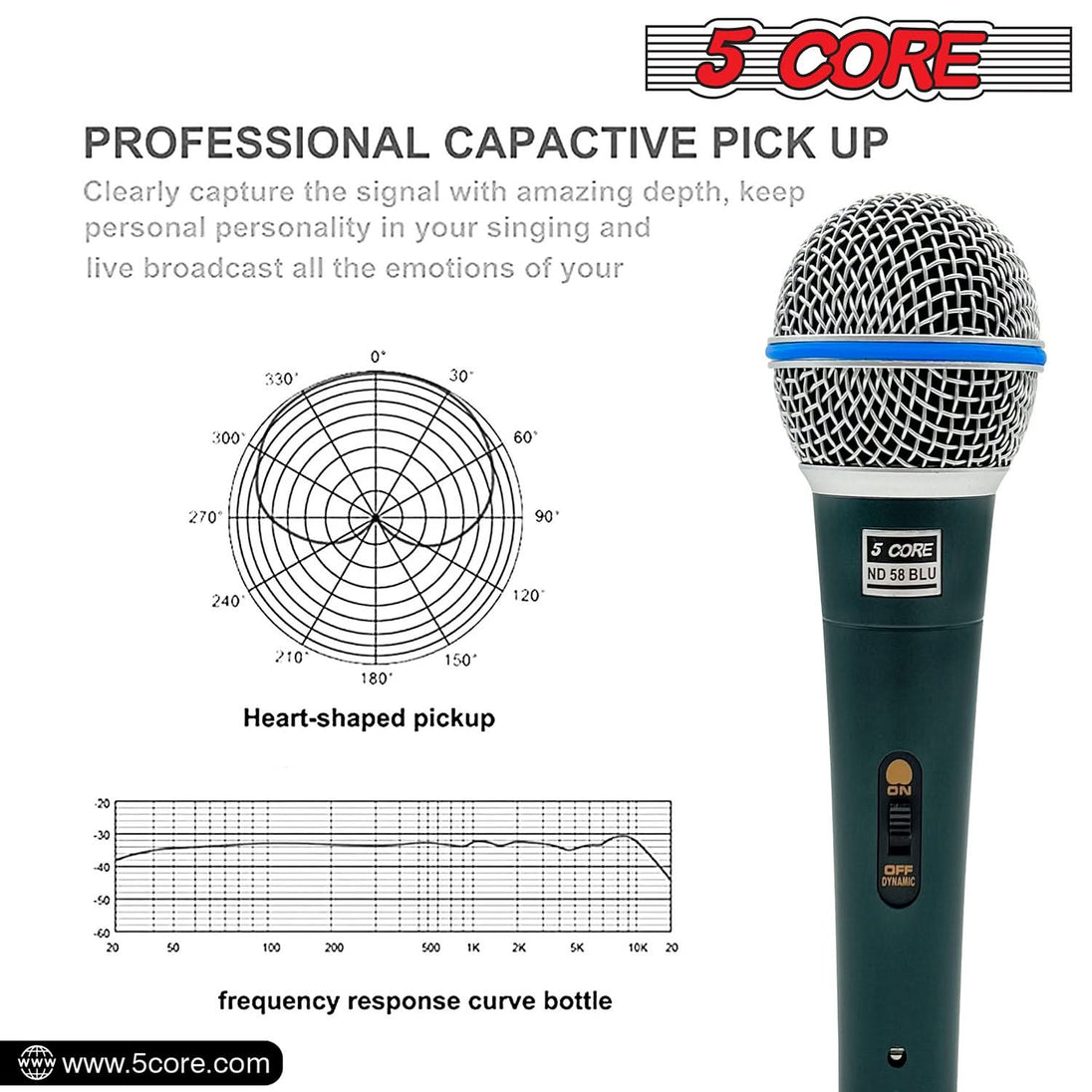 5 Core XLR Dynamic Microphone - Handheld Mic for Karaoke, Singing, and Studio Use (Microfono)