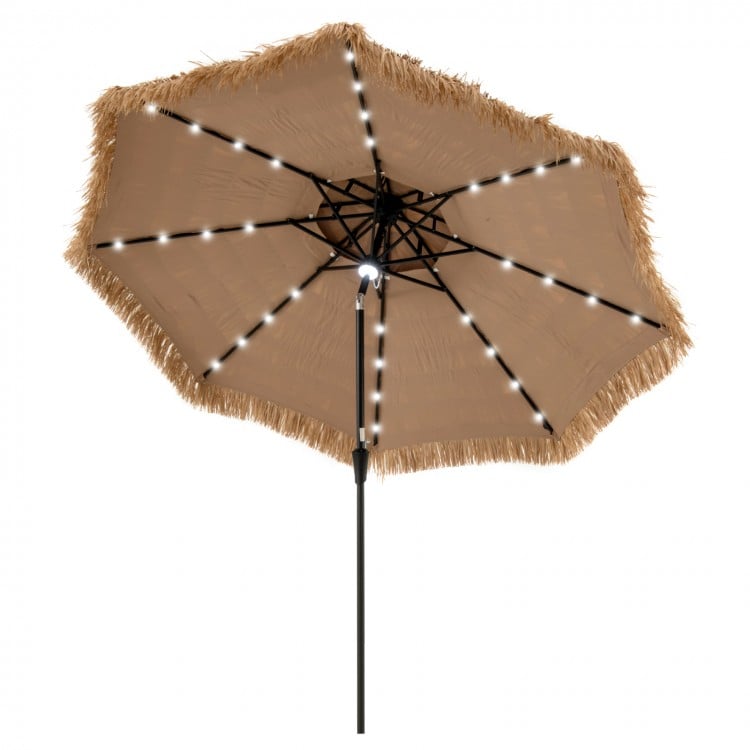 10 Feet Hawaiian Style Solar Lighted Thatched Tiki Patio Umbrella
