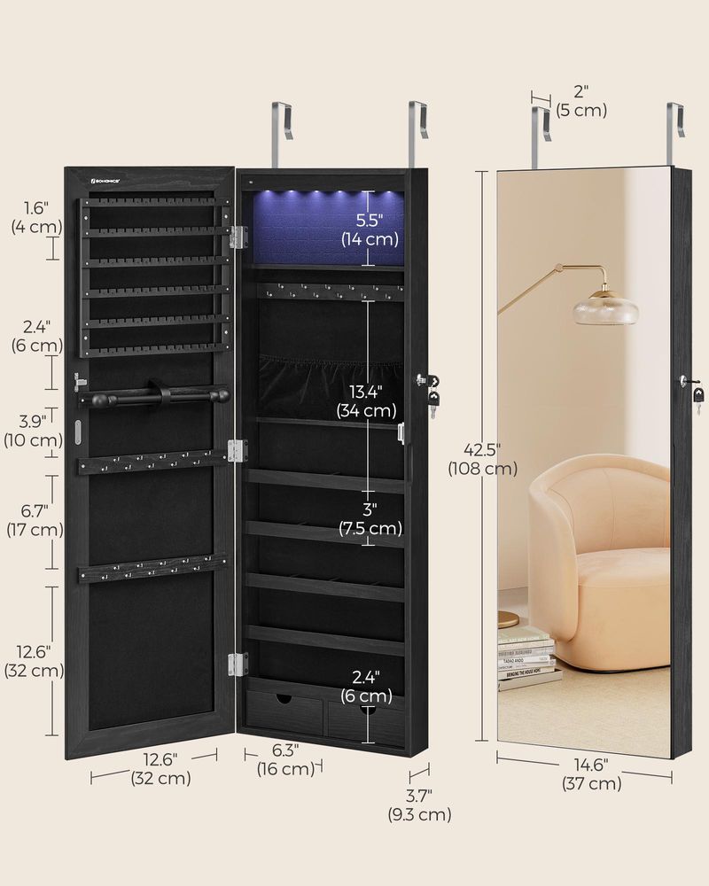 SONGMICS 42.5"H White Wall-mounted Jewelry Armoire Cabinet 