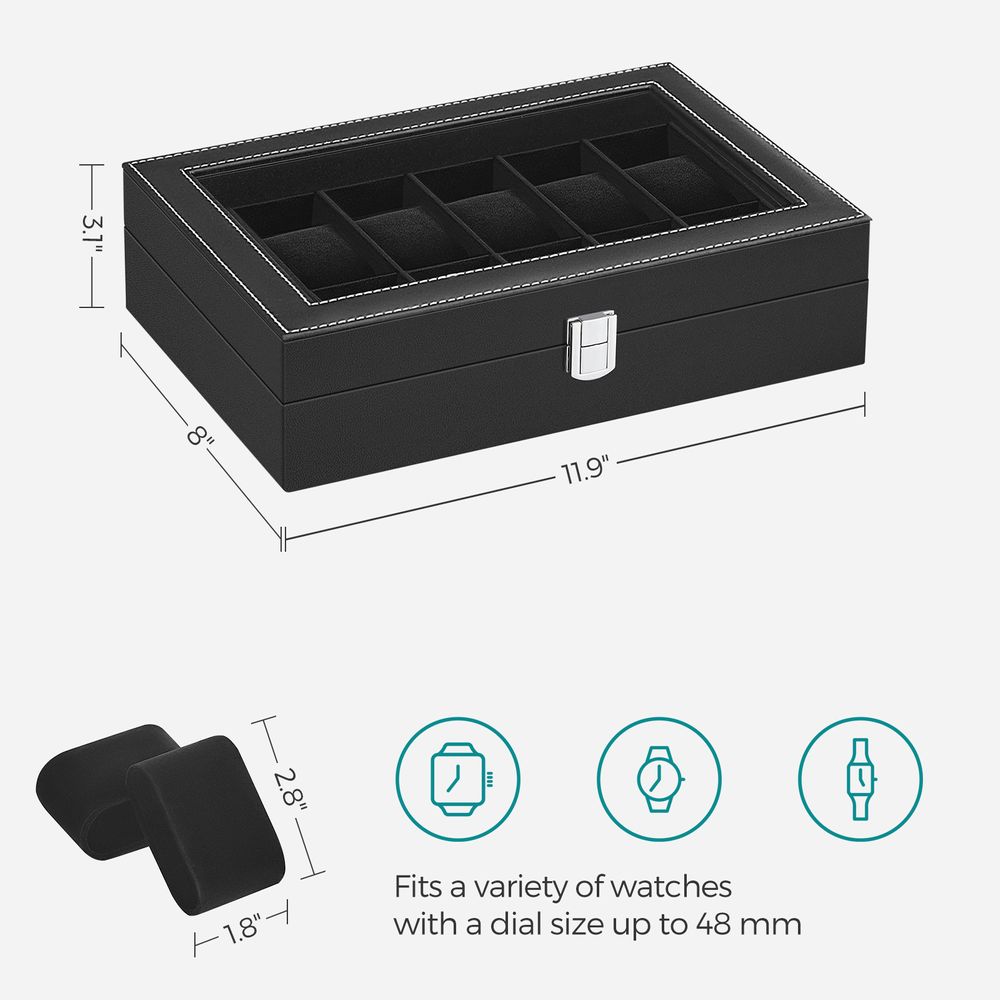 SONGMICS 6 & 12-Slot Watch Box with Large Glass Lid 
