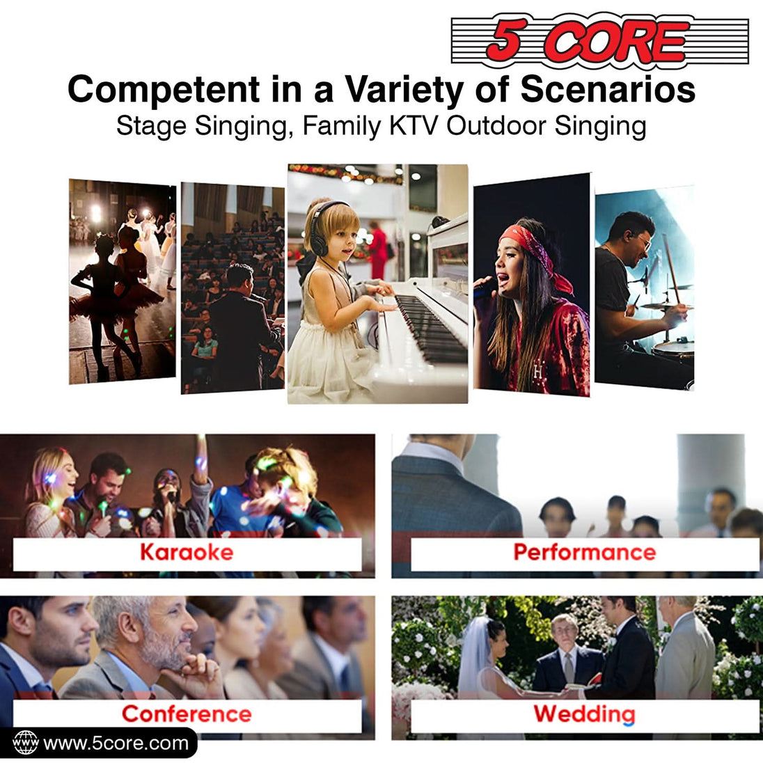 5Core Handheld XLR Dynamic Microphone – Professional Microphone for Karaoke, Singing, and Studio Use (Microfono)