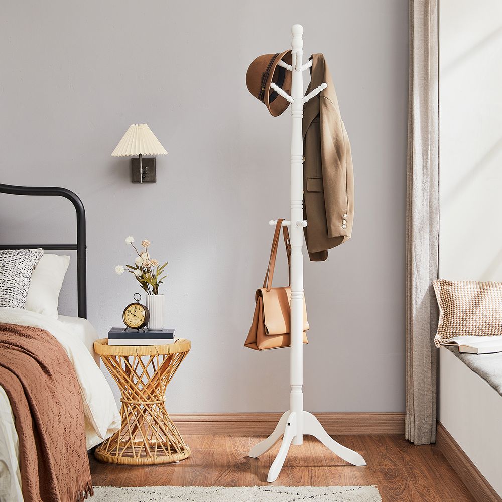 VASAGLE Solid Wood Coat Rack and Stand with 10 Hooks 