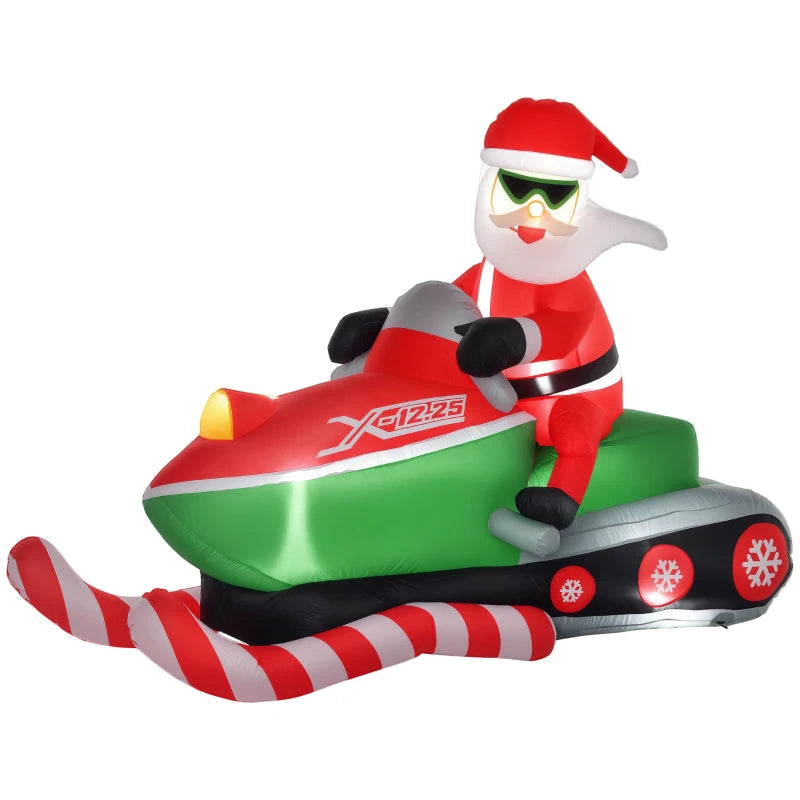 HOMCOM 5.2FT Inflatable Christmas Santa Claus on Snowmobile, LED Lighted Blow Up Decoration for Indoor & Outdoor Holiday Display 